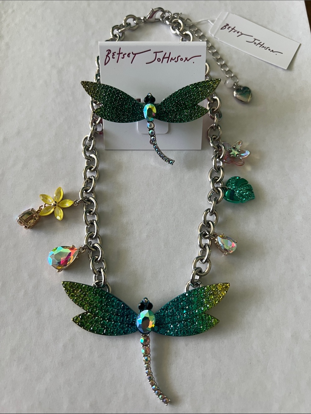 NEW Betsy Johnson Dragonfly Necklace and Ring.